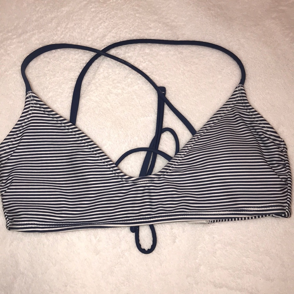 Blue and white striped bikini top